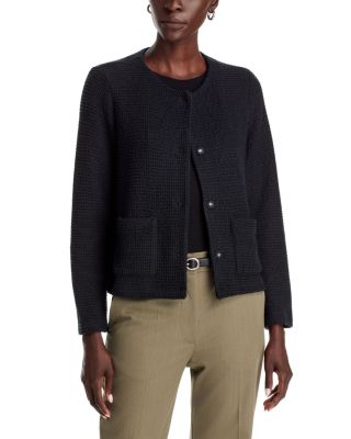 Cotton Boucl&eacute; Round Neck Jacket 