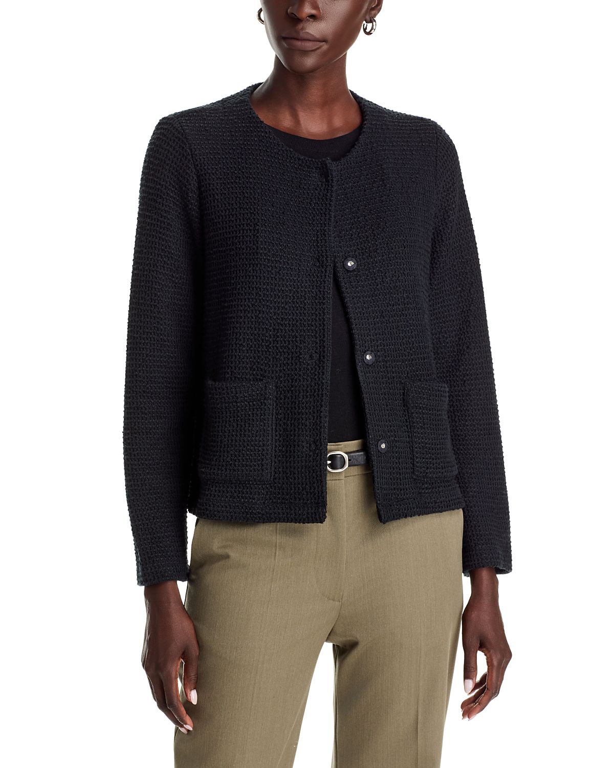 Eileen Fisher Cotton Boucle Round Neck Jacket