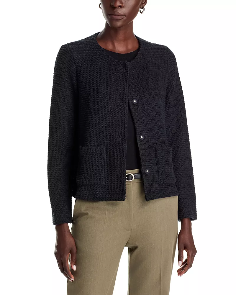 Eileen Fisher Cotton Boucle Round Neck Jacket