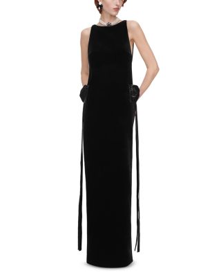 Embellished Bow Trim Velvet Gown 