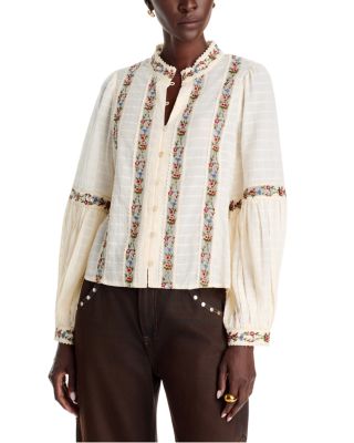Sea Kaiya Cotton Floral Lace Band Collar Blouse