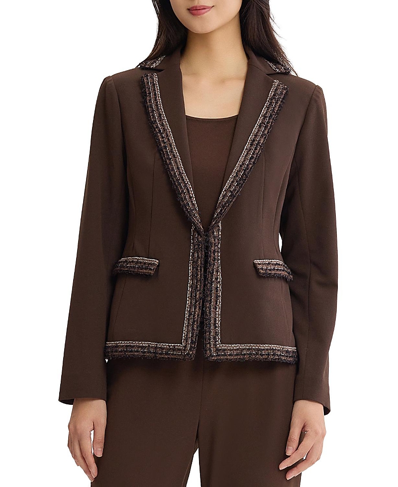 Ming Wang Stretch Deco Crepe Knit Trim Jacket