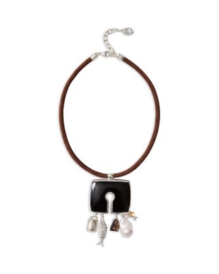 Lock Charm Leather Necklace, 15-17"