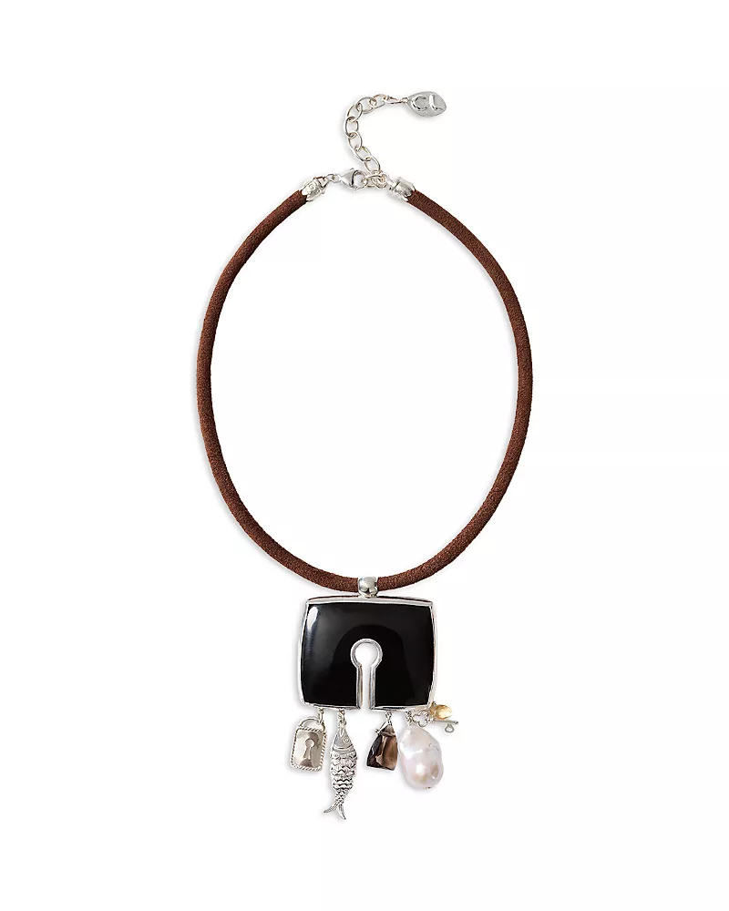 Chan Luu Lock Charm Leather Necklace, 15