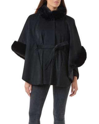 Faux Fur Trim Cape Coat