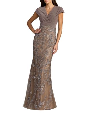 Jersey Wrap Top Floral Sequin Gown