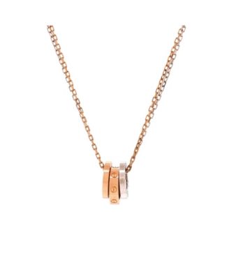  Love 3 Ring Pendant Necklace 18K Rose Gold and 18K White Gold with 6 Diamonds, 16.25"