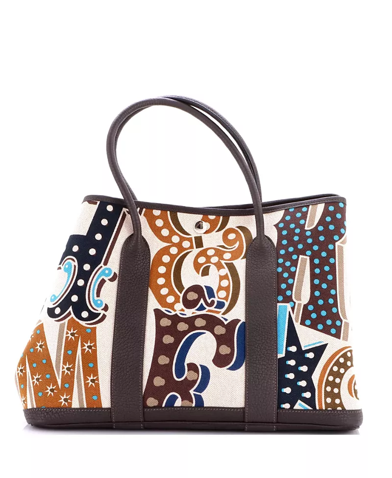 Pre-Owned HERMES 36 Electrique Garden Party Canvas & Leather Tote