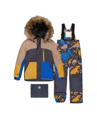  Boys' Play Faux Fur Hood Jacket & Dinosaur Pants Two Piece Snowsuit - Little Kid, Big Kid