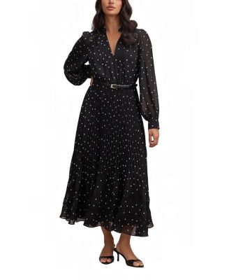  Women's Clara Pleated Lace Trim Midi Dress