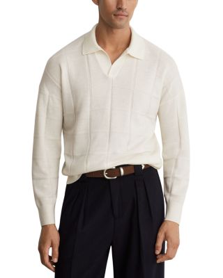Compton Wool Open Collar Square Pattern Polo Shirt