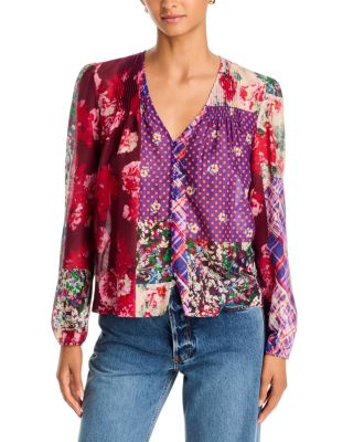 Zellah Cotton & Silk V Neck Blouse