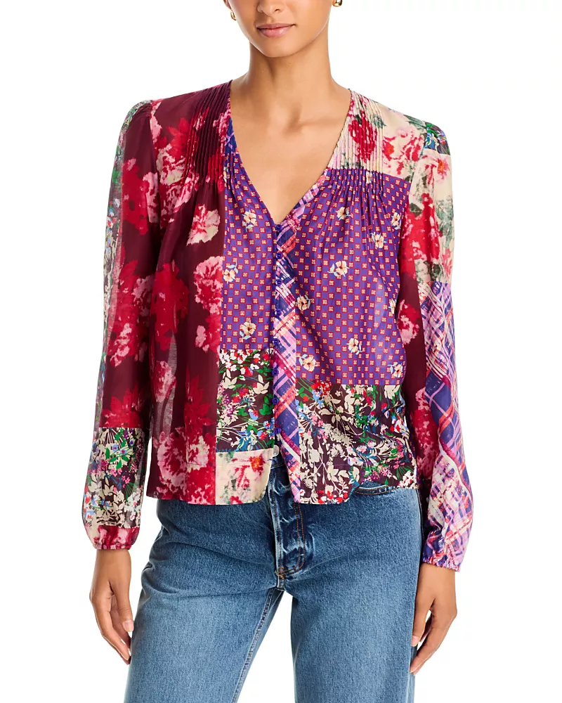 Johnny Was Zellah Cotton & Silk V Neck Blouse