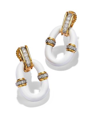 Platinum & 18K Yellow Gold Manhattan Minimalism Diamond & Enamel Oval Link Earrings