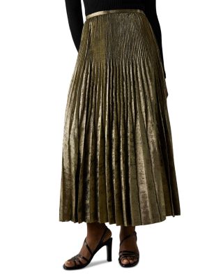 Metallic Pleated Midi Skirt