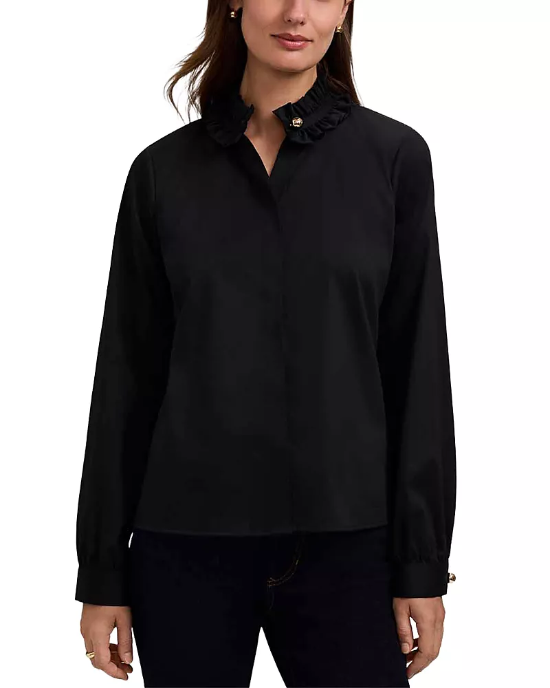 Foxcroft Colette Ruffle Trim Sateen Blouse