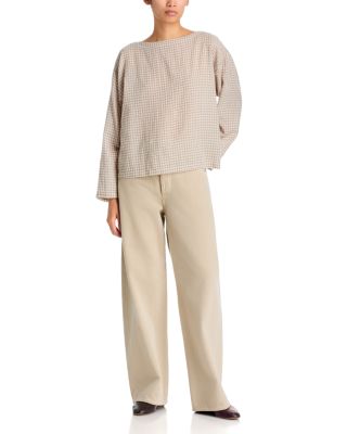 Wool Cotton Check Bateau Neck Boxy Top - thumbnail 8