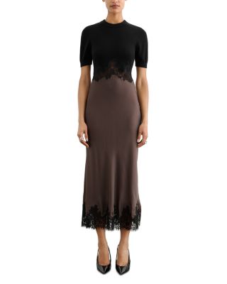Kaya Colorblocked Lace Trim Midi Dress
