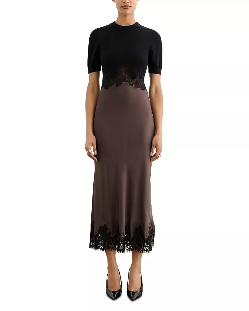 Toccin Kaya Colorblocked Lace Trim Midi Dress