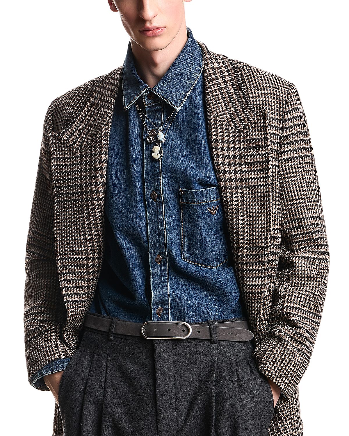 Emporio Armani Wool Blend Prince Of Wales Tweed Coat