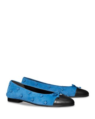 Women's Cap Toe Bunny Knot Suede Ballet Flats