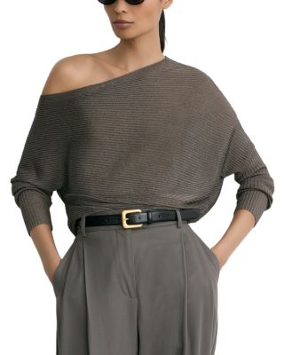 Logan Metallic Knit Asymmetric Neck Sweater