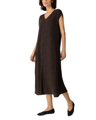 Eileen Fisher Crinkled V Neck Midi Dress