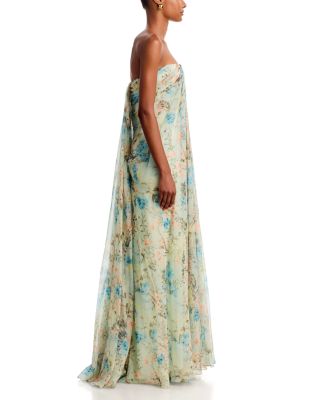 Floral Silk Chiffon Bustier Evening Dress