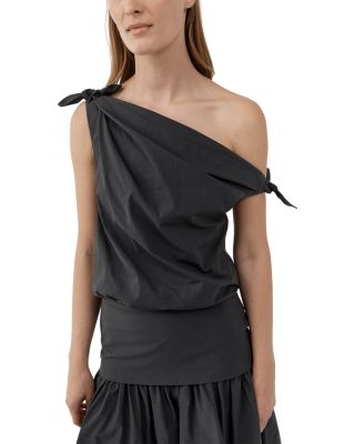 Cotton Blend Asymmetric Bow Top