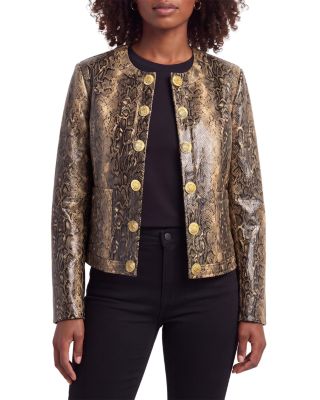 Shiny Snake Embossed Faux Leather Jacket