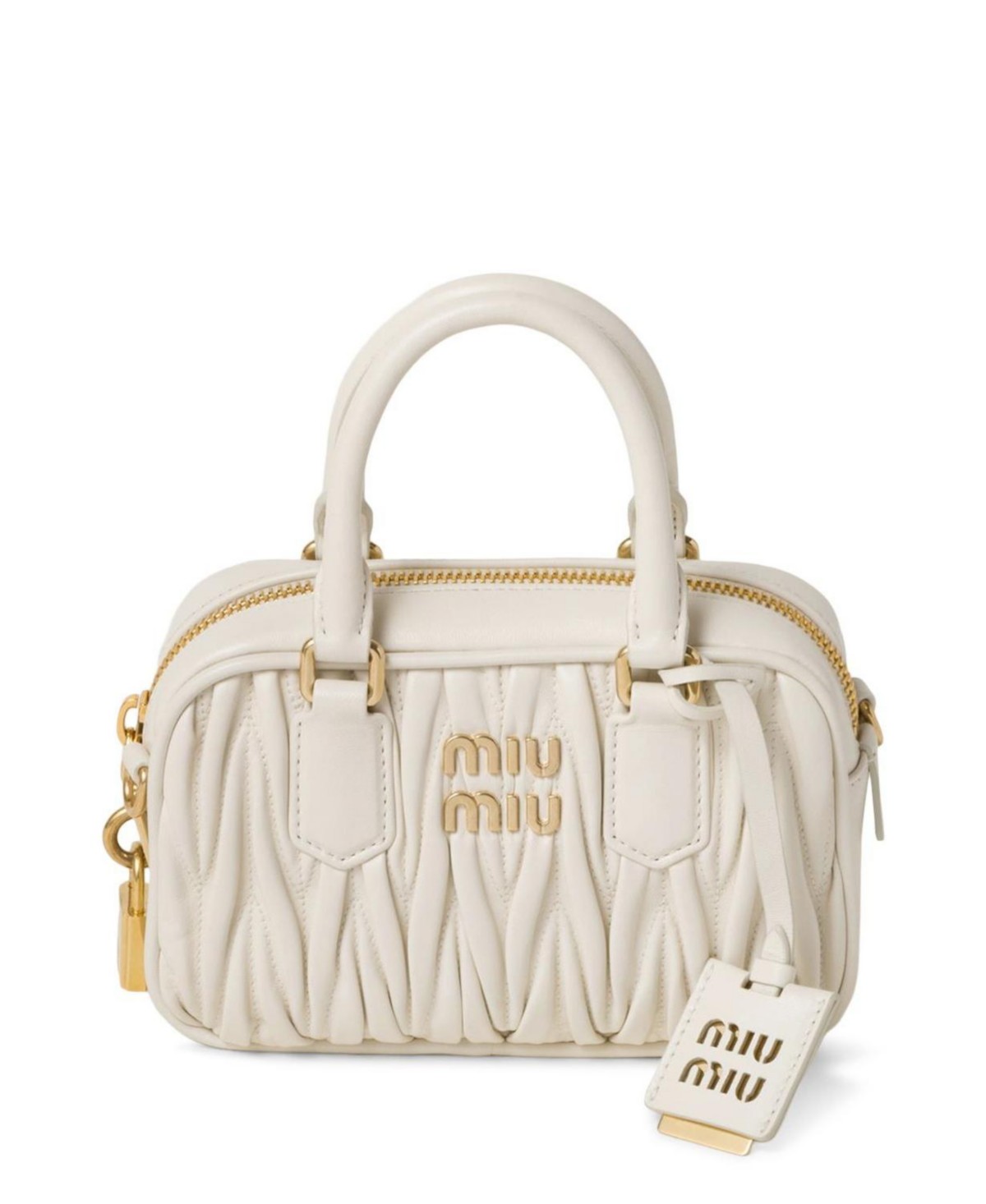 Miu Miu Arcadie Matelasse Nappa Leather Bag, 6.29 x 2.36 in White