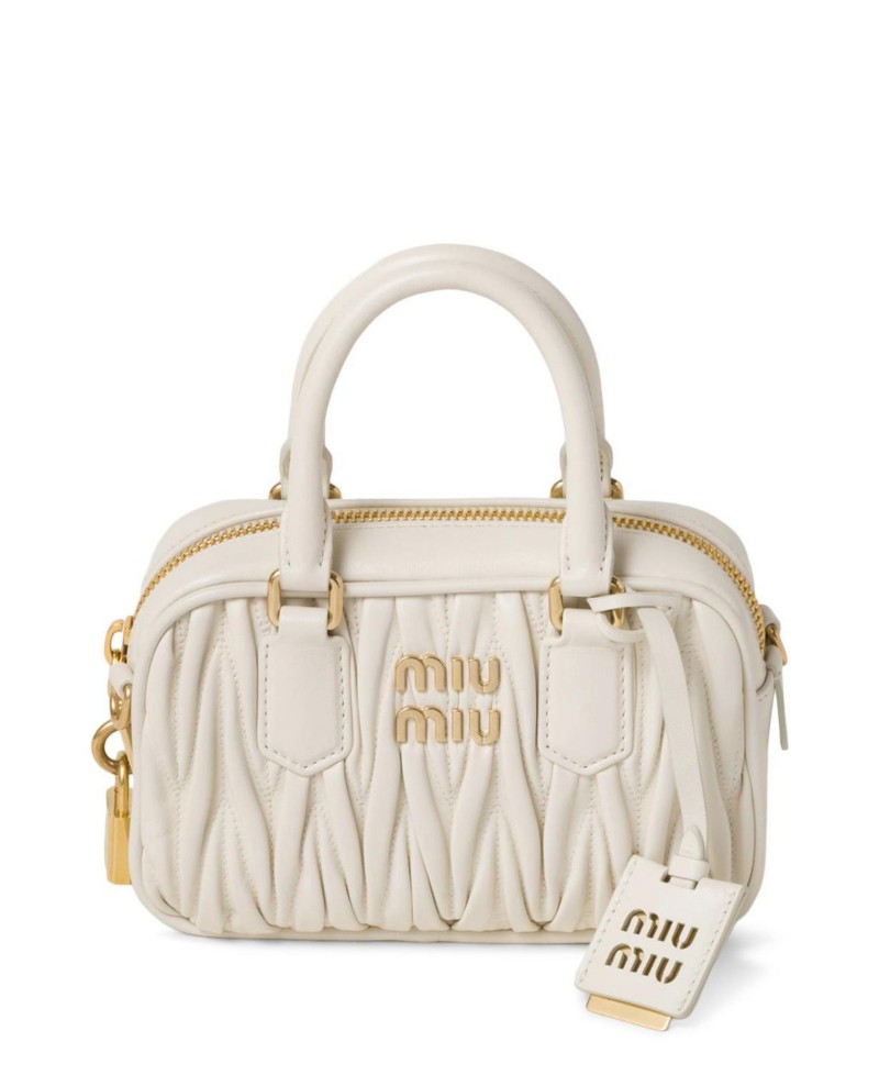 Miu Miu Arcadie Matelasse Nappa Leather Bag, 6.29 x 2.36 in White
