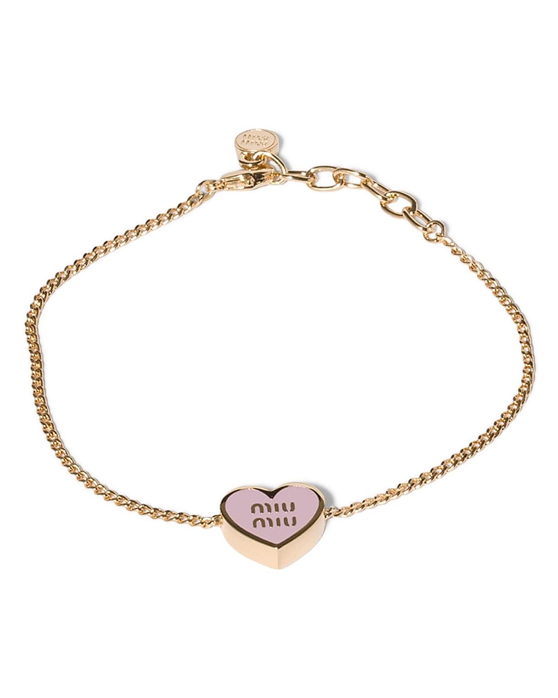 Miu Miu Metal Heart-shaped Charm Bracelet In Gold/alabaster Pink
