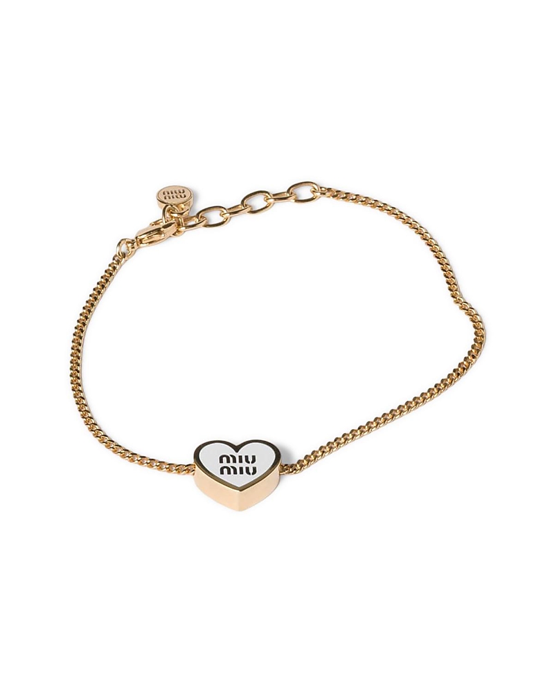Miu Miu Metal Heart-shaped Charm Bracelet In Gold/white