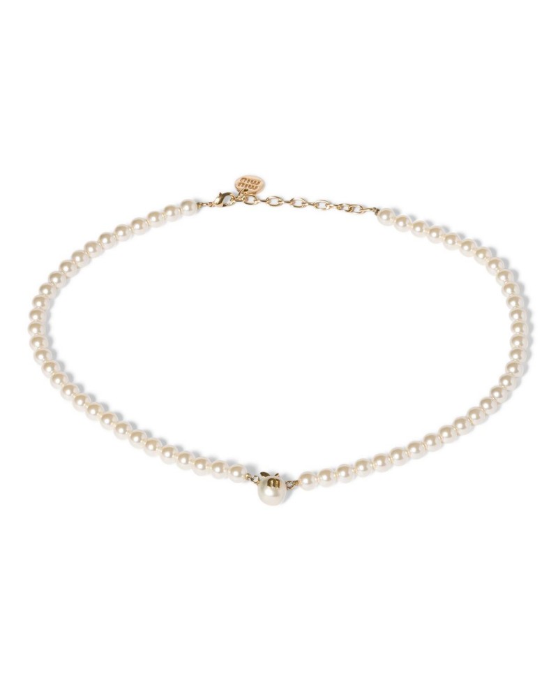 Miu Miu Metal and Pearl Necklace in Gold/Silver
