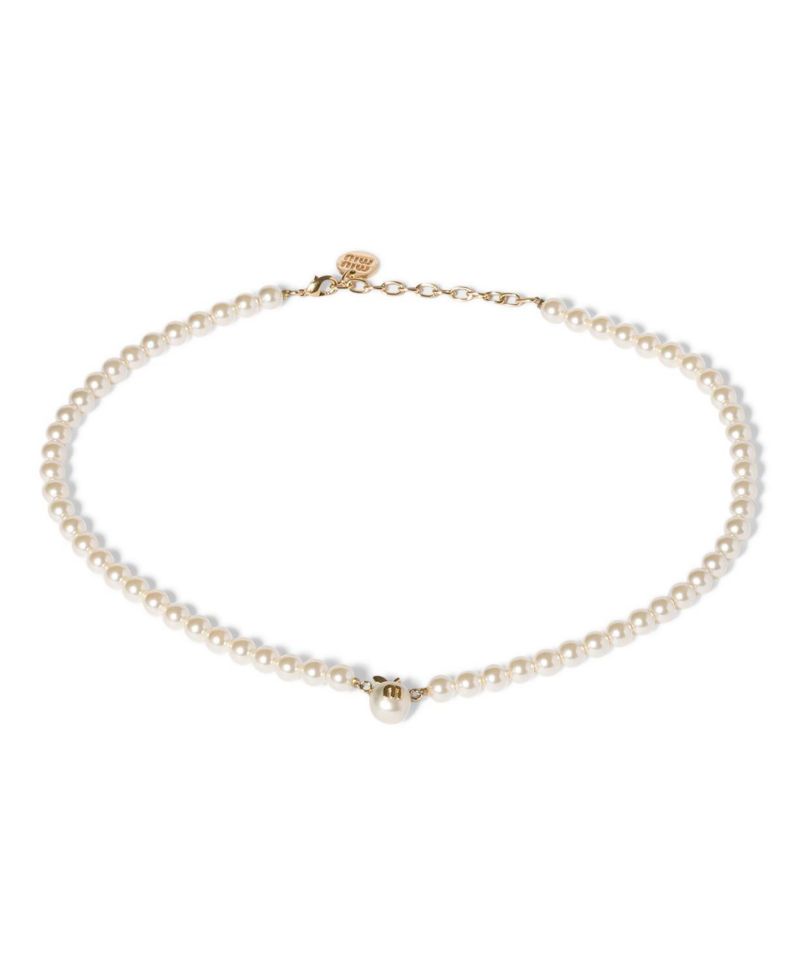 Miu Miu Metal and Pearl Necklace