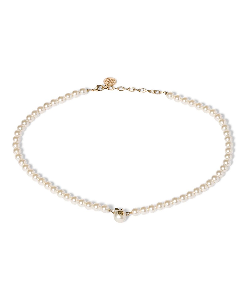 Miu Miu Metal And Pearl Necklace In Gold/silver