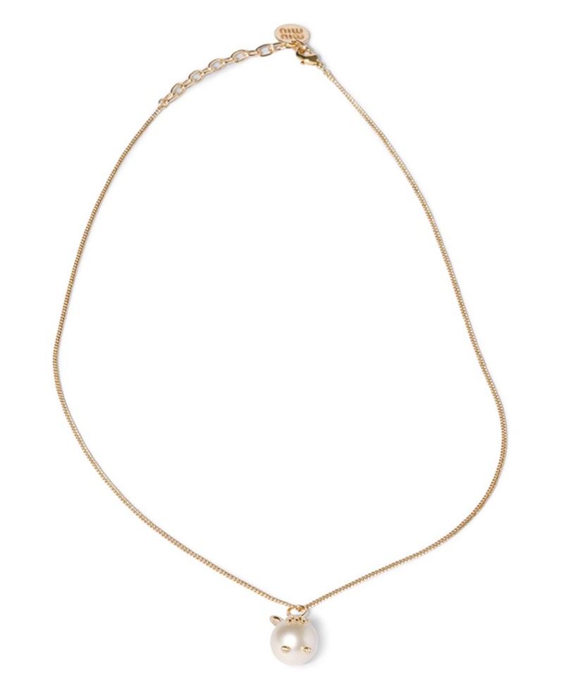 Miu Miu Metal Bunny Necklace with Pendant in Gold/Silver