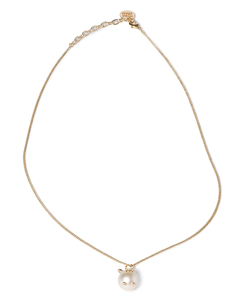 Miu Miu Metal Bunny Necklace With Pendant In Gold/silver
