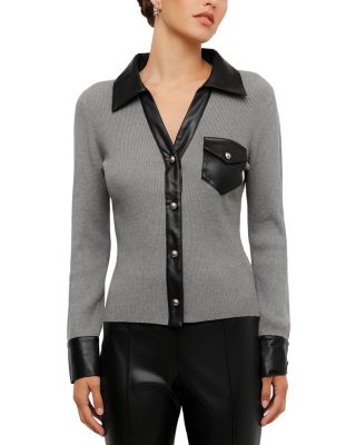 Isabella Faux Leather Trim Collared Top