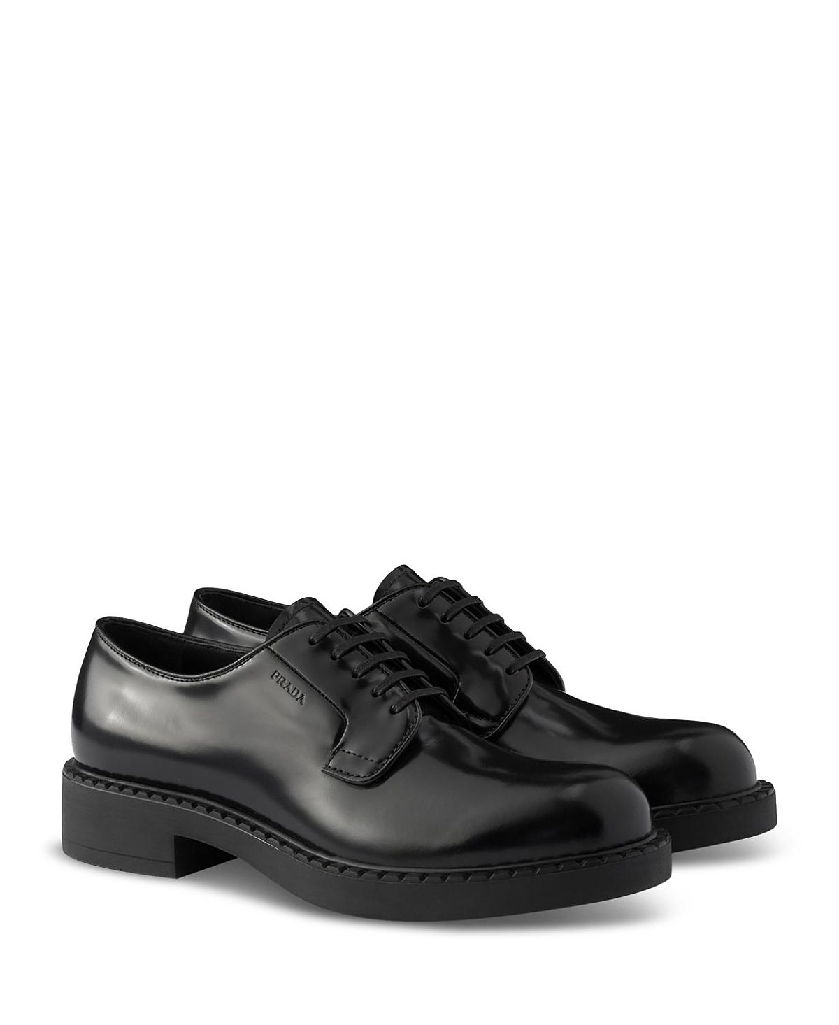 Prada Men's Chocolate Brushed Leather Derby Shoes
