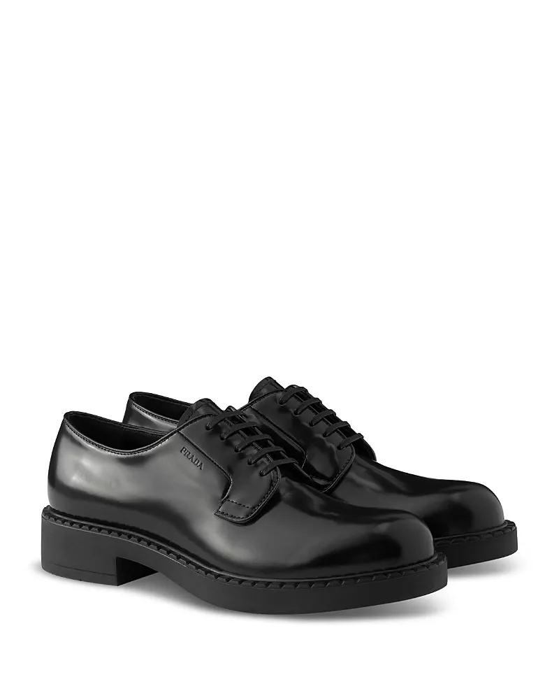 Prada Men's Chocolate Brushed Leather Derby Shoes