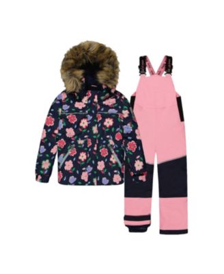  Girls' Discover Floral Fleece Hood Jacket & Suspender Pants Two Piece Snowsuit - Little Kid, Big Kid