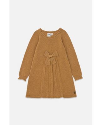  Girls' Bow Front Pleat A-Line Knitted Dress - Big Kid