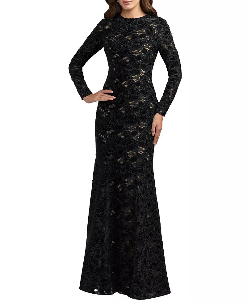 Mac Duggal Long Sleeve Open Back Embroidered Gown