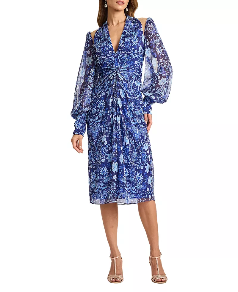 Tadashi Shoji Kroe Floral Print Illusion Dress