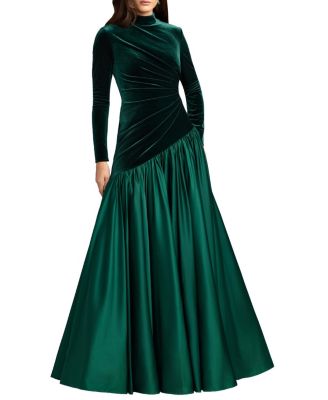  Velvet Long Sleeve Mock Neck Charmeuse Skirt Gown