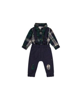  Boys' Button Front Bodysuit Suspender Pants Top & Pants Set - Baby