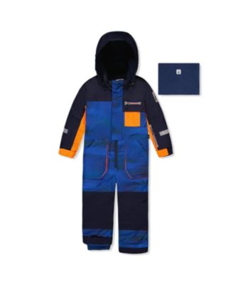 Boys' Play Striped Detachable Hood Fleece Neckwarmer One Piece Snowsuit - Little Kid, Big Kid