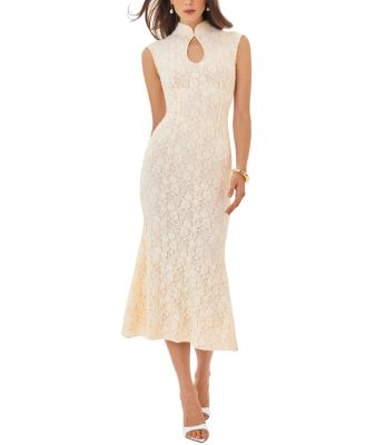  Garcelle Brushed Lace Keyhole Mermaid Midi Dress